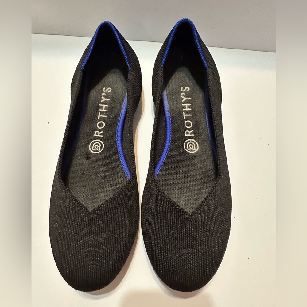 Rothy's Round Toe Heel Stripe Women's Black Knit Flats Size 8.5